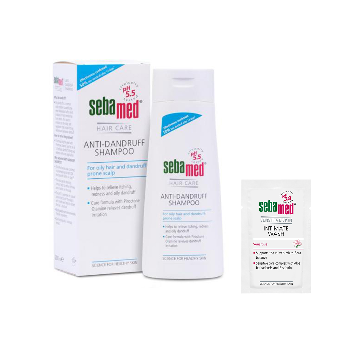 Dầu gội làm giảm gàu, giảm ngứa da đầu Sebamed pH5.5 Anti-Dandruff Shampoo 200ml + Tặng ngay 1 tuýp dầu xã dưỡng tóc mềm mượt từ dừa Palmer's 50ml Size du lịch