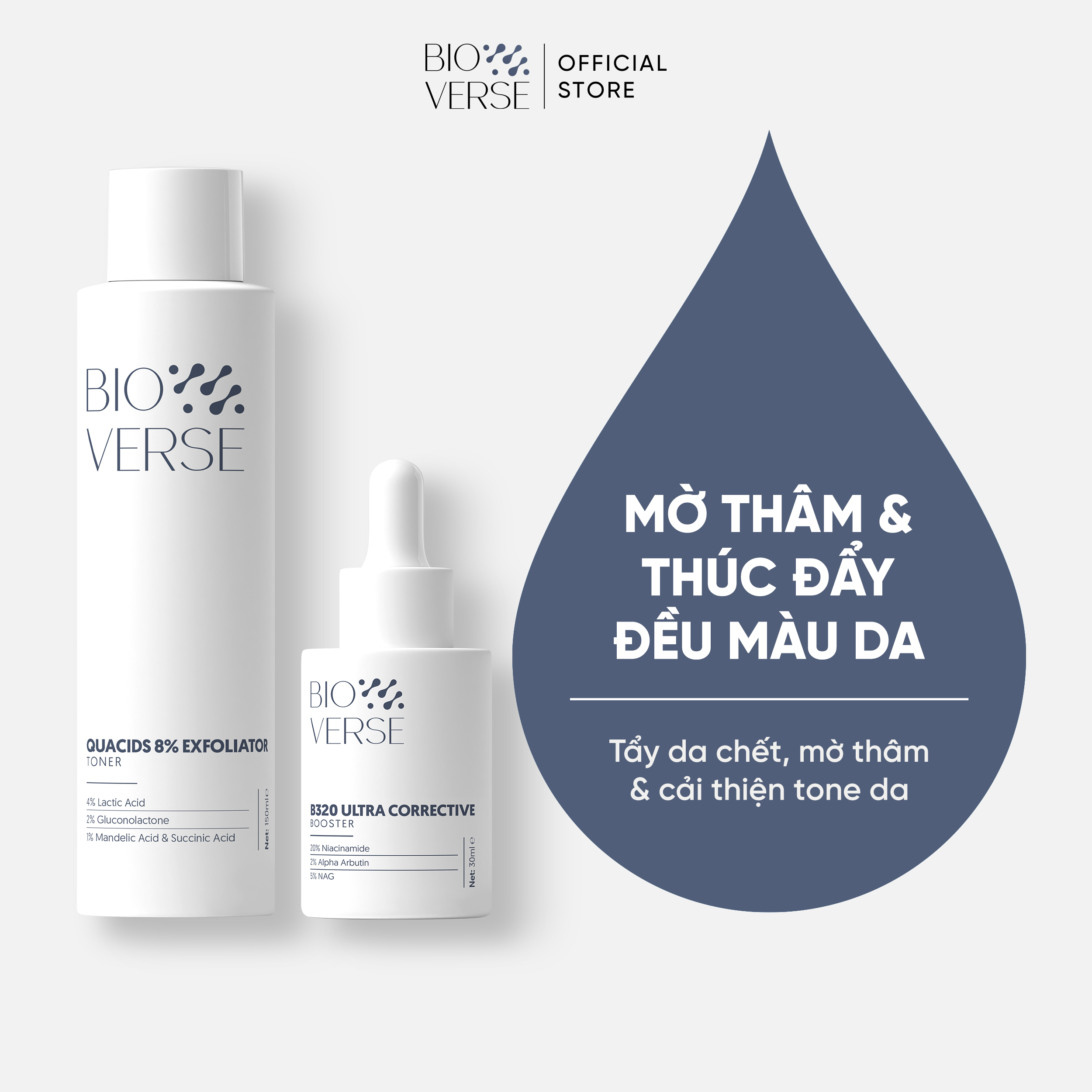 Bộ đôi mờ thâm sáng khỏe (Quacids 8% Exfoliator + B320 Ultra Corrective Booster)