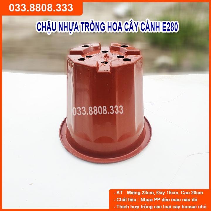 5 Chậu Nhựa Nâu Trồng Cây E280 - Chậu Có Lỗ Thoát Nước Tiện Dụng