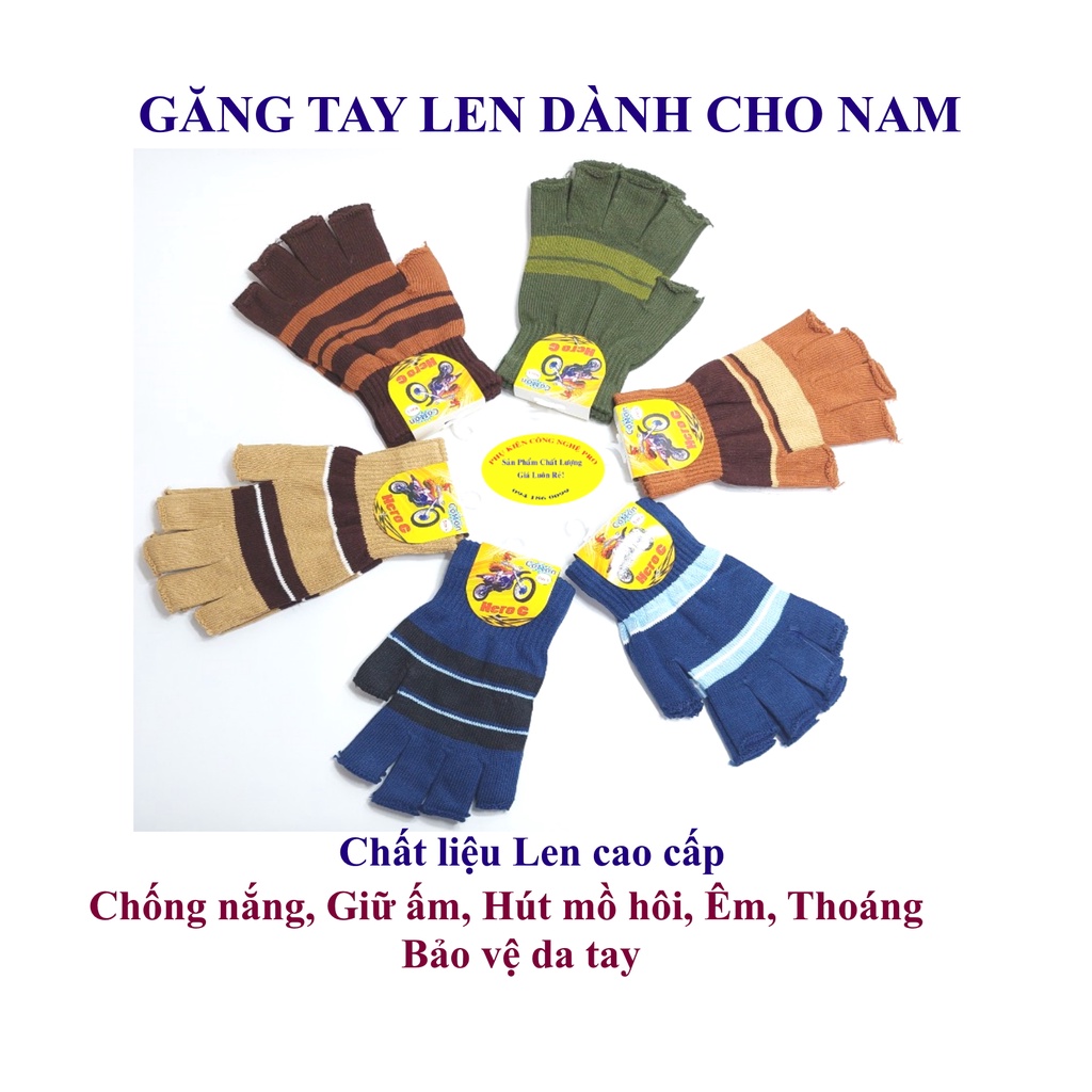 Găng tay len Bao tay len cao cấp cho Nam Hở 5 ngón Sọc ngang Nhãn HERO G Cotton Size L Chống nắng Bảo vệ da tay Sxtại VN