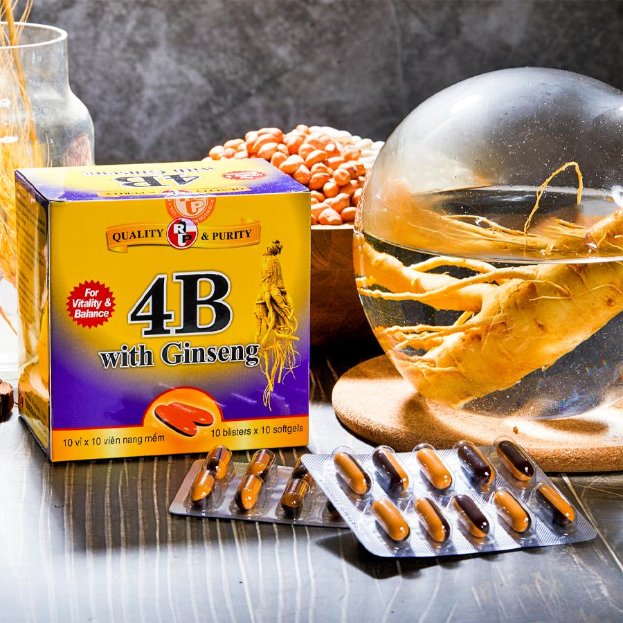 Viên uống 4B With Ginseng-Robinson Pharma usa-giúp nâng cao sức đề kháng,cải thiện tình trạng mệt mỏi,suy nhược cơ thể- hộp 100 viên