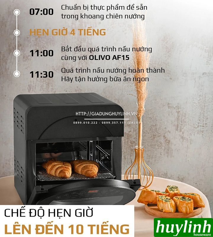 Nồi chiên không dầu đa năng Olivo AF15 - 15 lít - 16 chức năng - Hàng Chính hãng