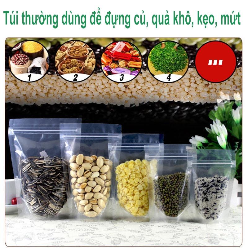 Túi zip đáy đứng 2 mặt trong đựng thực phẩm, 1kg túi zip đựng thực phẩm trong suốt Elas House