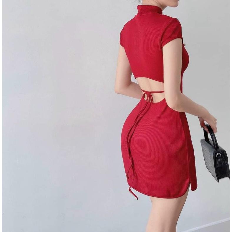 ĐẦM HỞ LƯNG ÔM BODY ĐỎ CỔ TÀU
