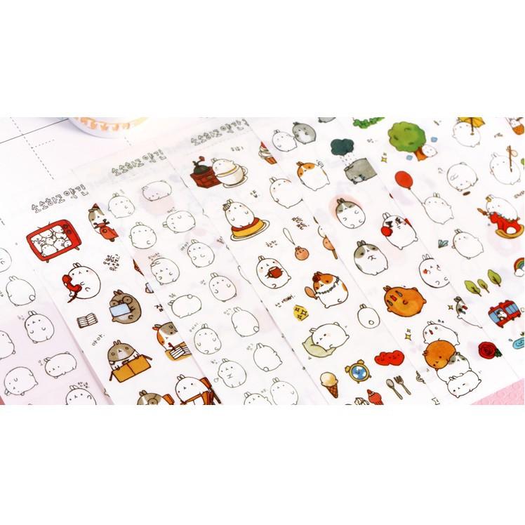 Bộ 6 Tấm Nhãn Dán Sticker Thỏ Molang Cute Trang Trí Lịch Planner Scrapbook V1