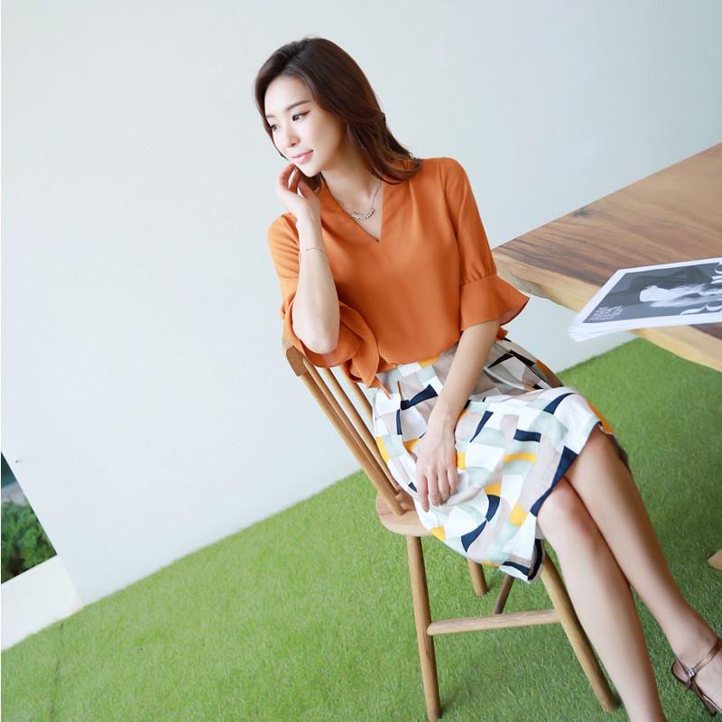 Áo Sơ Mi Cổ V Tay Xòe Nơ Cách Điệu - QA0140