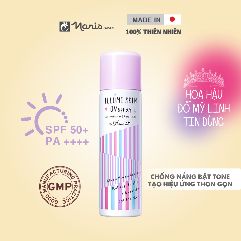 Xịt chống nắng Nhật Bản Naris Parasola Illumi Skin UV Spray SPF50+/PA+++ (80g) – Hàng chính hãng