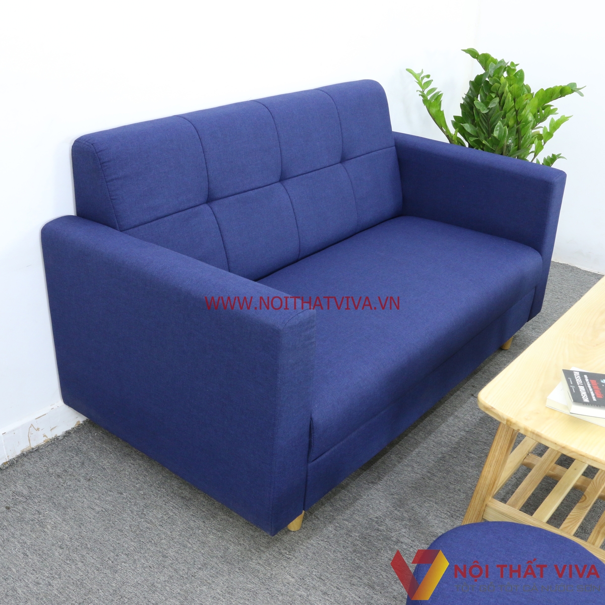 Bộ Bàn Ghế Sofa Nệm Bọc Nỉ Màu Xanh Dương 4 Món Gọn Đẹp Giá Rẻ