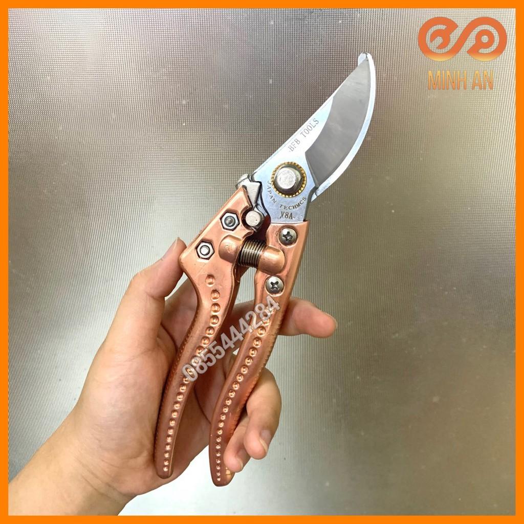 Kéo cắt cành Japan style V08 hãng BDB - Kéo cắt cành tay kim loại mạ đồng chắc chắn, lưỡi sắc bén, cắt ngọt