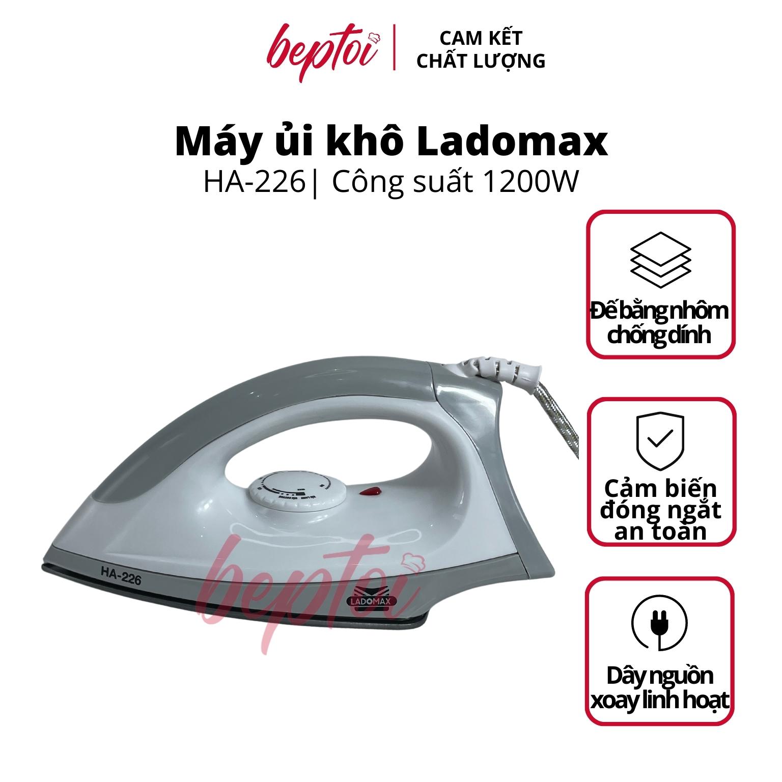 Bàn ủi điện Ladomax công suất 1200W, bàn là khô đế nhôm chống dính HA-226 - Hàng Chính Hãng