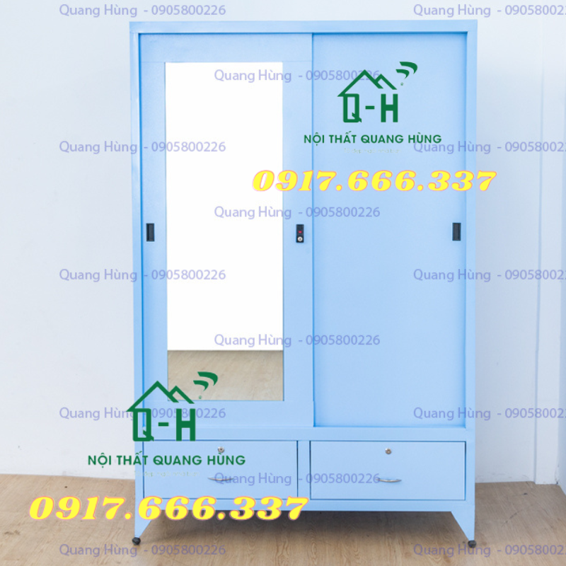 TỦ SẮT ĐỰNG QUẦN ÁO 2 CÁNH CỬA LÙA SƠN TĨNH ĐIỆN 1M8X1M2X45CM DÀNH CHO GIA ĐÌNH