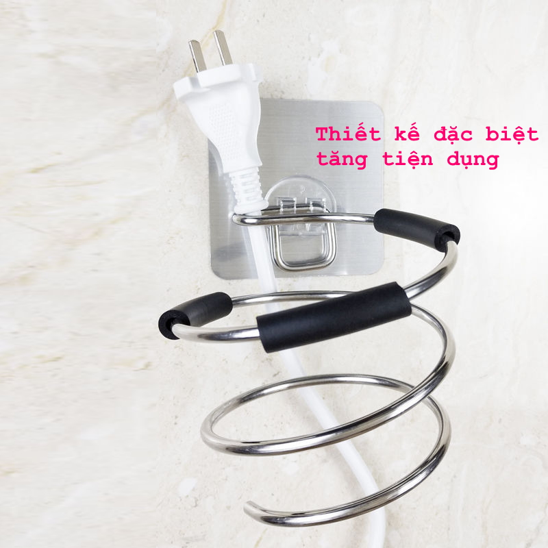 Dụng cụ treo máy sấy tóc bằng Inox, giá treo dạng chôn ốc có miếng gián gắn tường không cần khoan