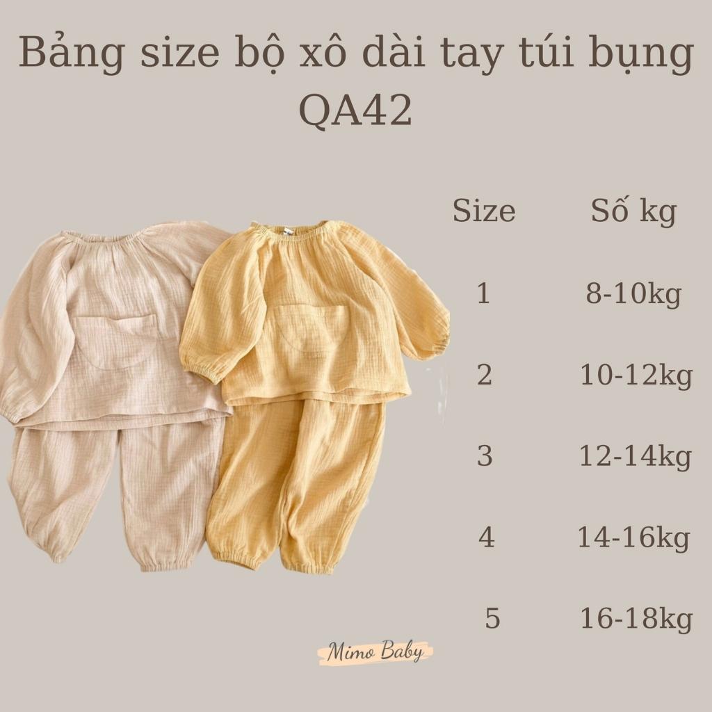 Bộ quần áo dài tay vải xô muslin cao cấp phối túi bụng đáng yêu cho bé QA42 Mimo Baby