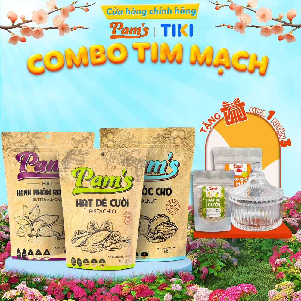 COMBO Chăm Sóc Tim Mạch - Hạt Óc Chó Chile + Hạnh Nhân Rang Bơ + Hạt Dẻ Cười Pam's