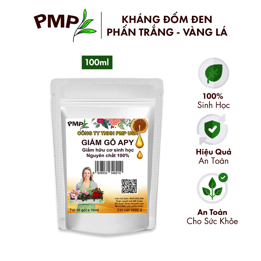 Giấm Gỗ Sinh Học APY PMP Kháng Đốm Lá, Đốm Đen, Vàng Lá, Phấn Trắng Cho Hoa Hồng, Rau Sạch, Lan, Cây Cảnh 100ml