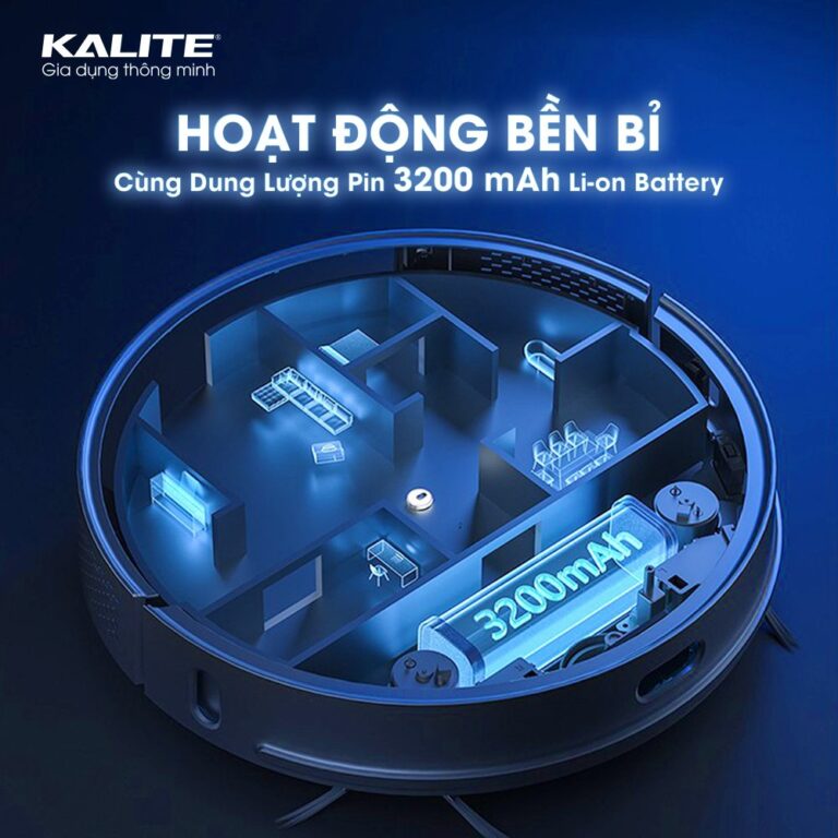 Robot hút bụi Kalite KVC 2171, công suất hút 2300 PA, kết nối wifi, app tiếng Việt, máy hút bụi lau nhà điều khiển bằng giọng nói, dung lượng pin 3200 mAh, hàng chính hãng