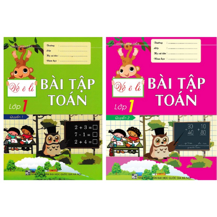 Combo Vở ô li bài tập Toán lớp 1 quyển 1+2