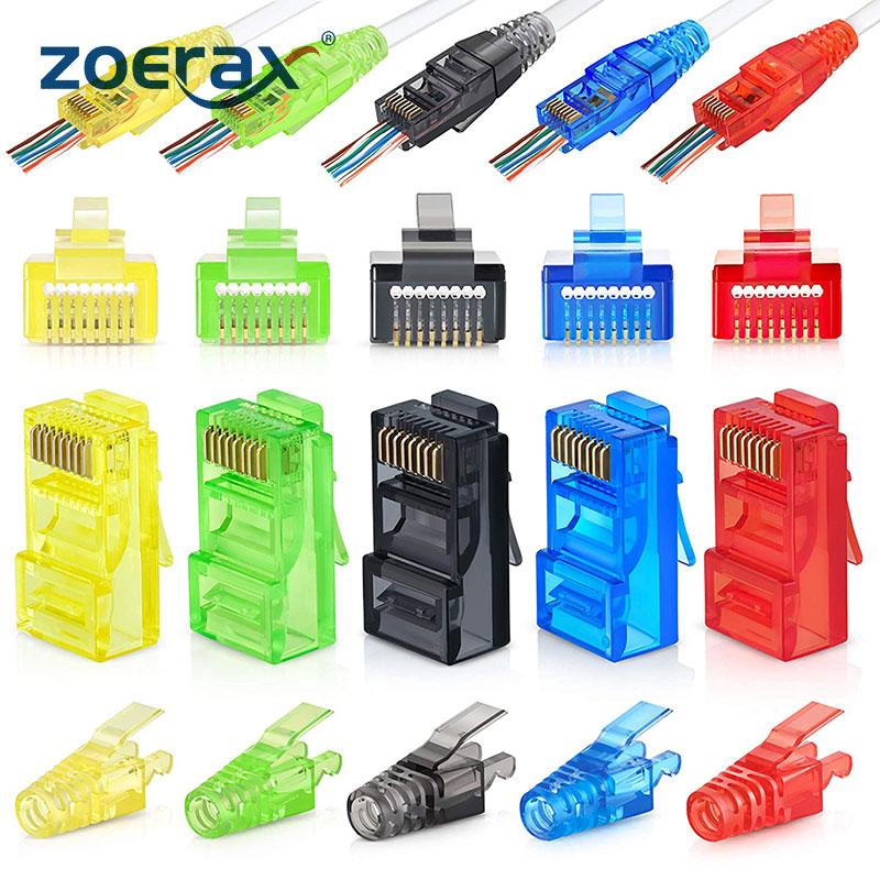 Zoerax 50pcs RJ45 Cat6 đi qua các đầu nối và giày cứu trợ biến dạng 50 %
