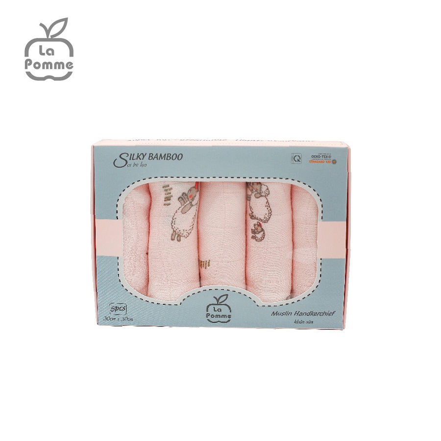 K001 Set 5 Khăn sữa sợi tre lụa La Pomme - 30x30cm Pink Sheep