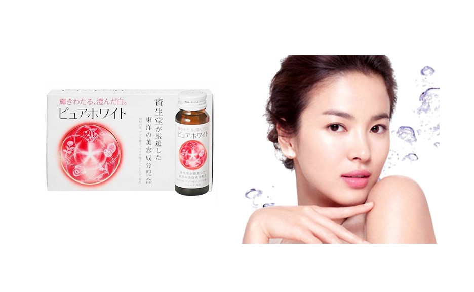 Nước uống trắng da mờ thâm nám Pure White Shiseido Nội địa Nhật Bản - Tặng túi zip 5 kẹo mật ong