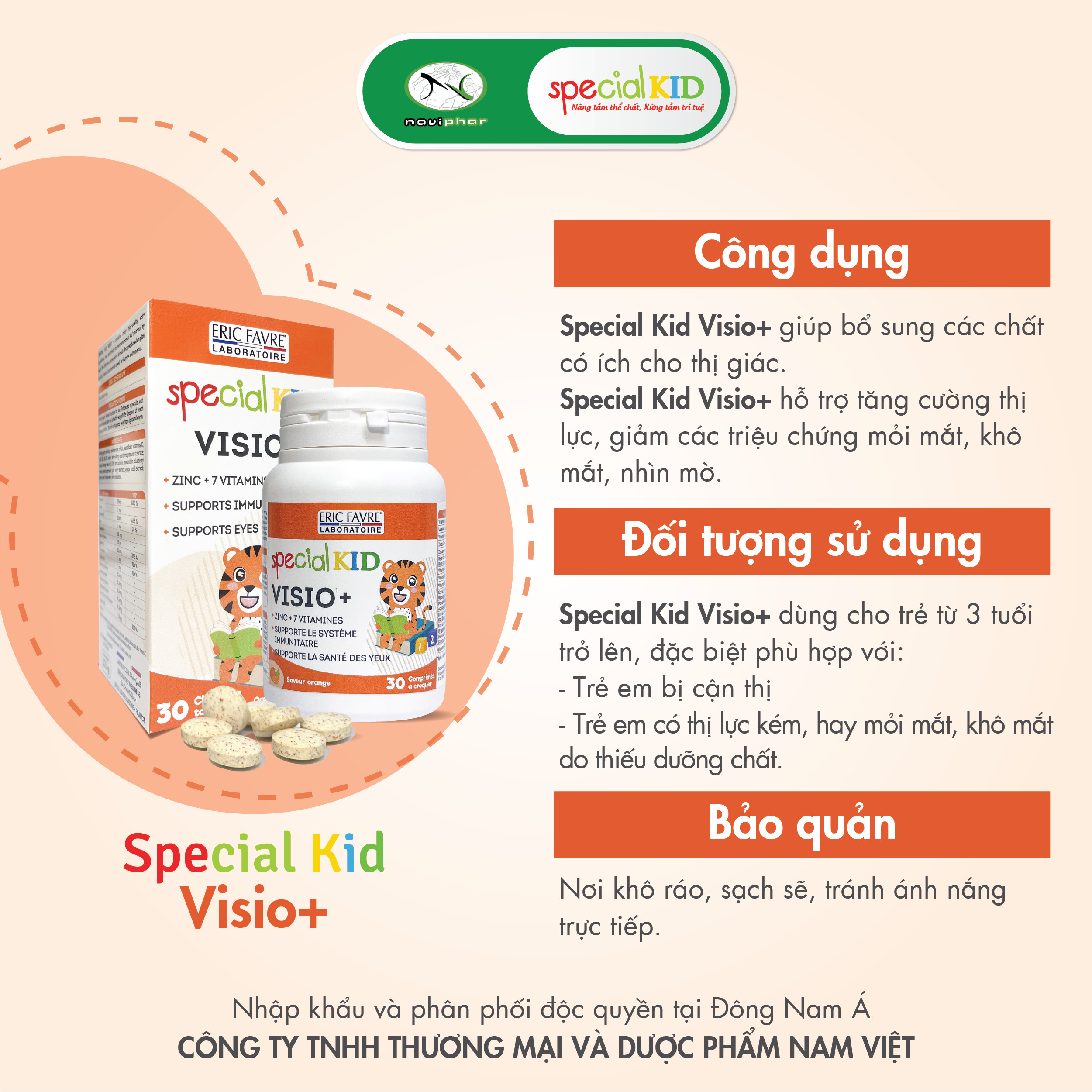 [Hộp 30 viên] TPBVSK Special Kid Visio+ Viên ngậm, nhai cho đôi mắt khoẻ mạnh, giảm mỏi mắt, khô mắt [Nhập khẩu Pháp]