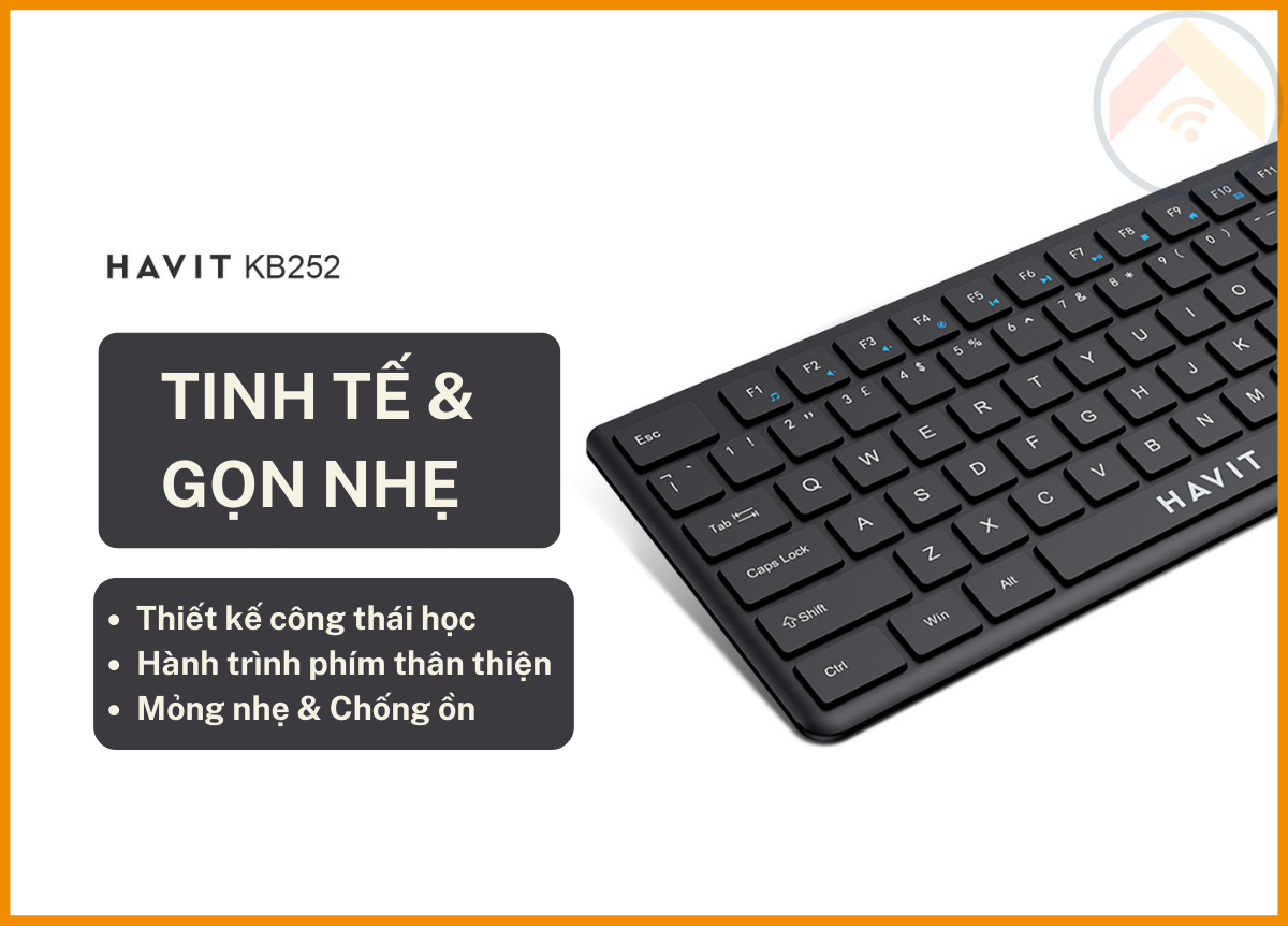 Bàn phím văn phòng có dây HAVIT KB252 Full-size 108 phím Cổng USB 1.5m Đen Hàng Chính Hãng