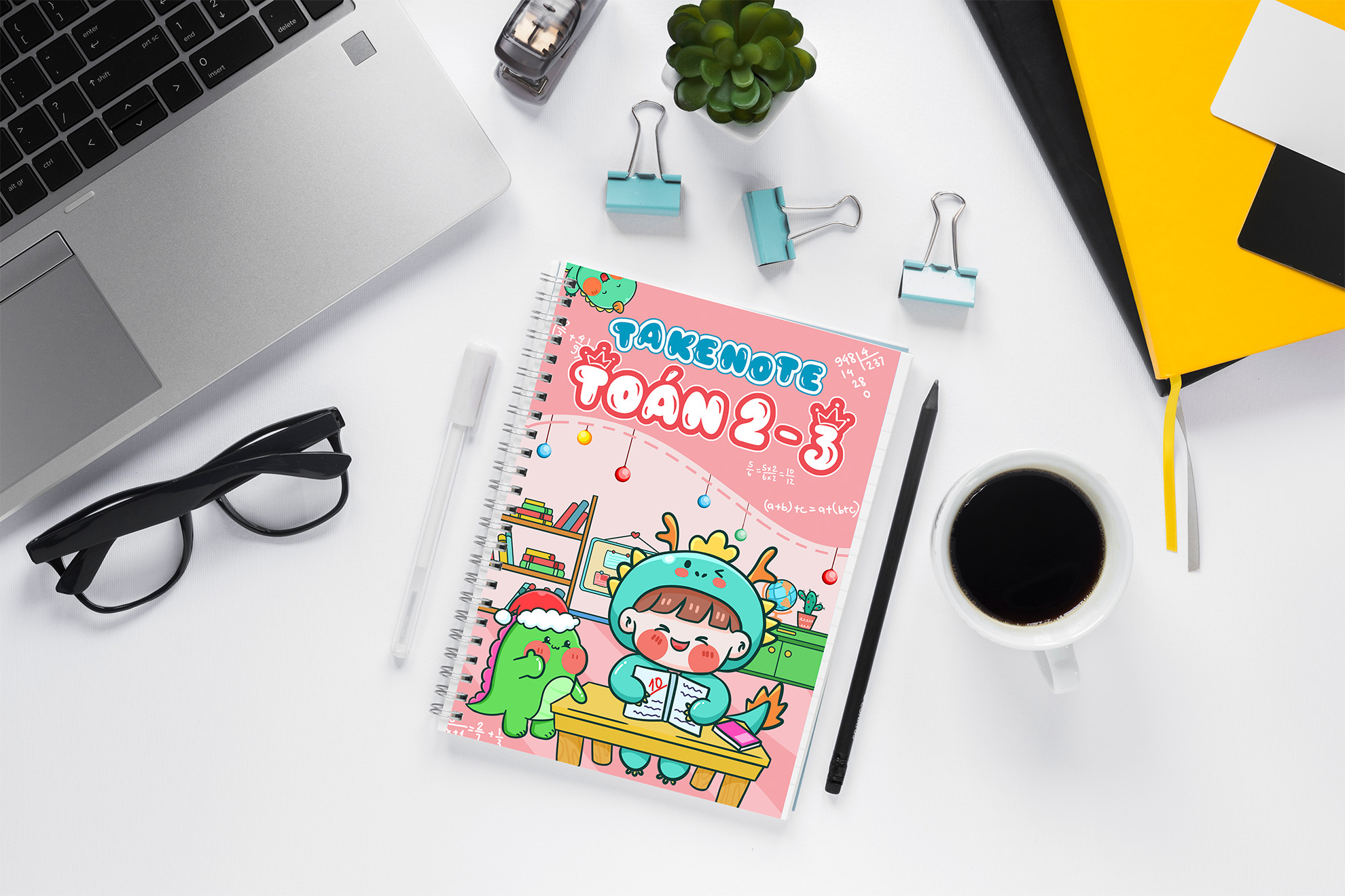 Sổ Takenotes tổng hợp kiến thức Toán 2-3 trang trí sticker ghi sẵn công thức và bài giải mẫu- 2 loại sổ lò xo bìa trong Beta, sổ còng đóng Binder