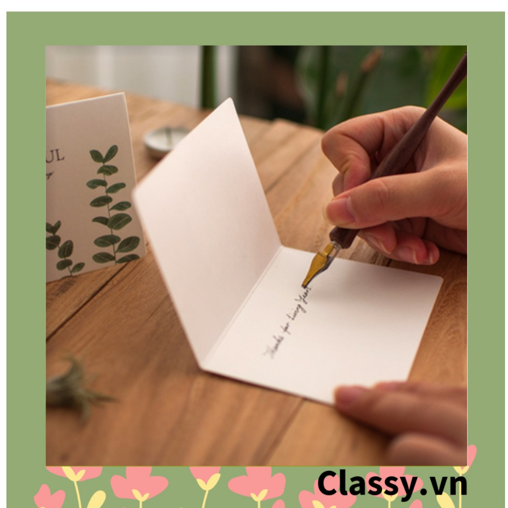 Thiệp Cổ điển Vintage in hình lá cây, giấy art sang trọng kèm phong bì giấy trắng và nhãn dán sticker Q627