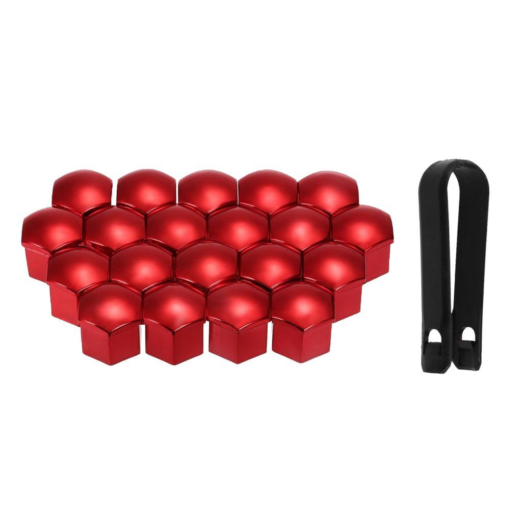 2x 20pcs Universal 17mm Wheel Nut Covers Lug Nut Caps Screw Protector Red