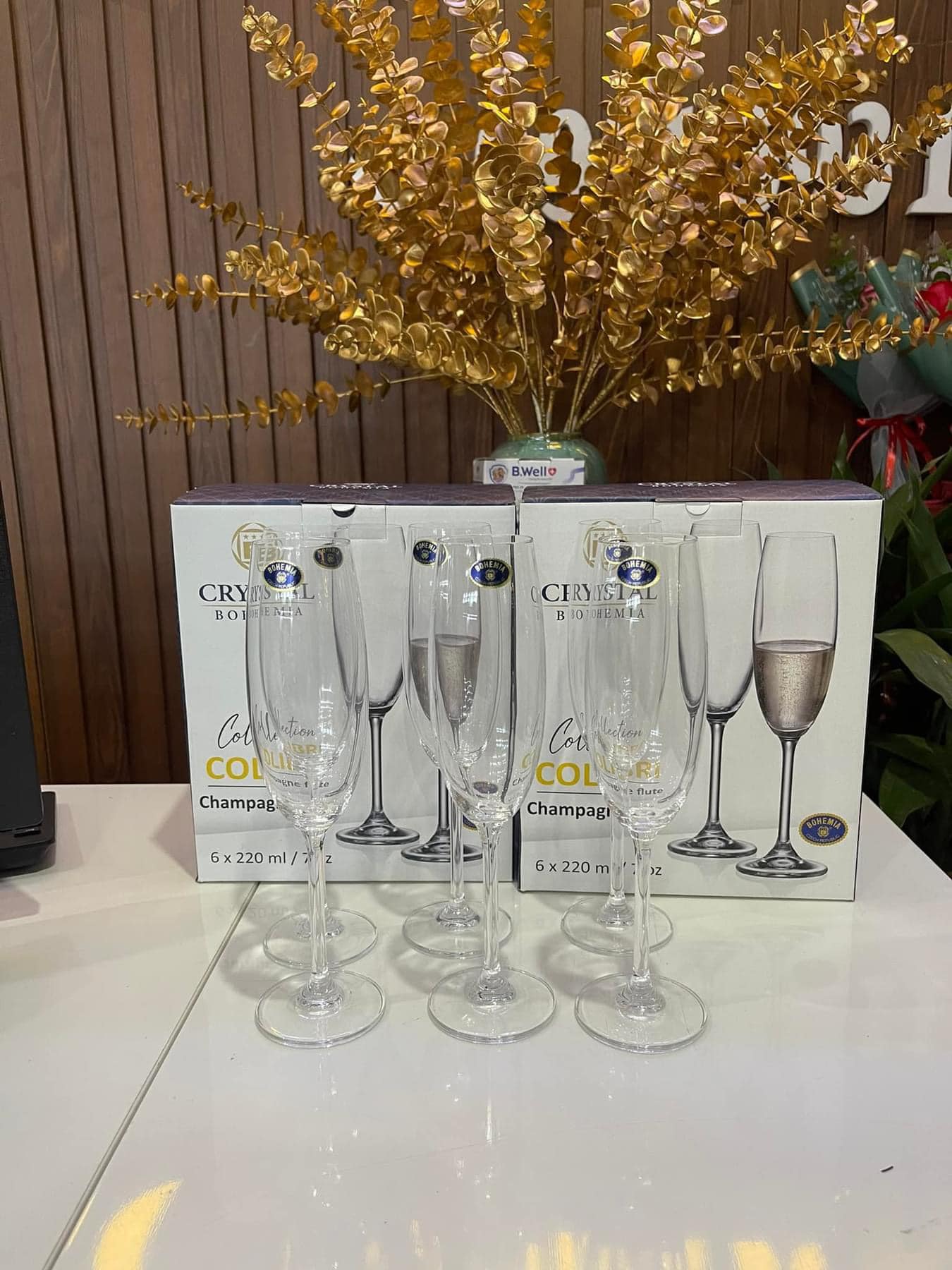 Set 6 Ly uống rượu vang trắng Bohemia Colibri 220 ml Champagne Flute 6pcs Hàng chính hãng