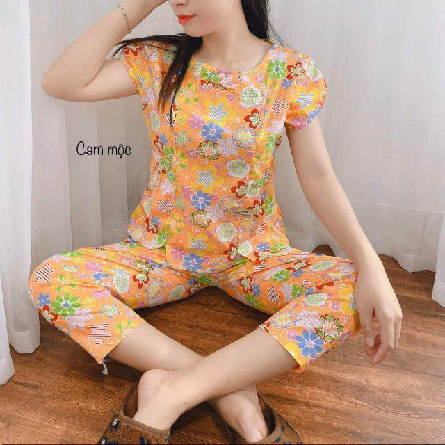 Quần áo mặc nhà kẻ xinh cổ nơ 4 màu ảnh thật