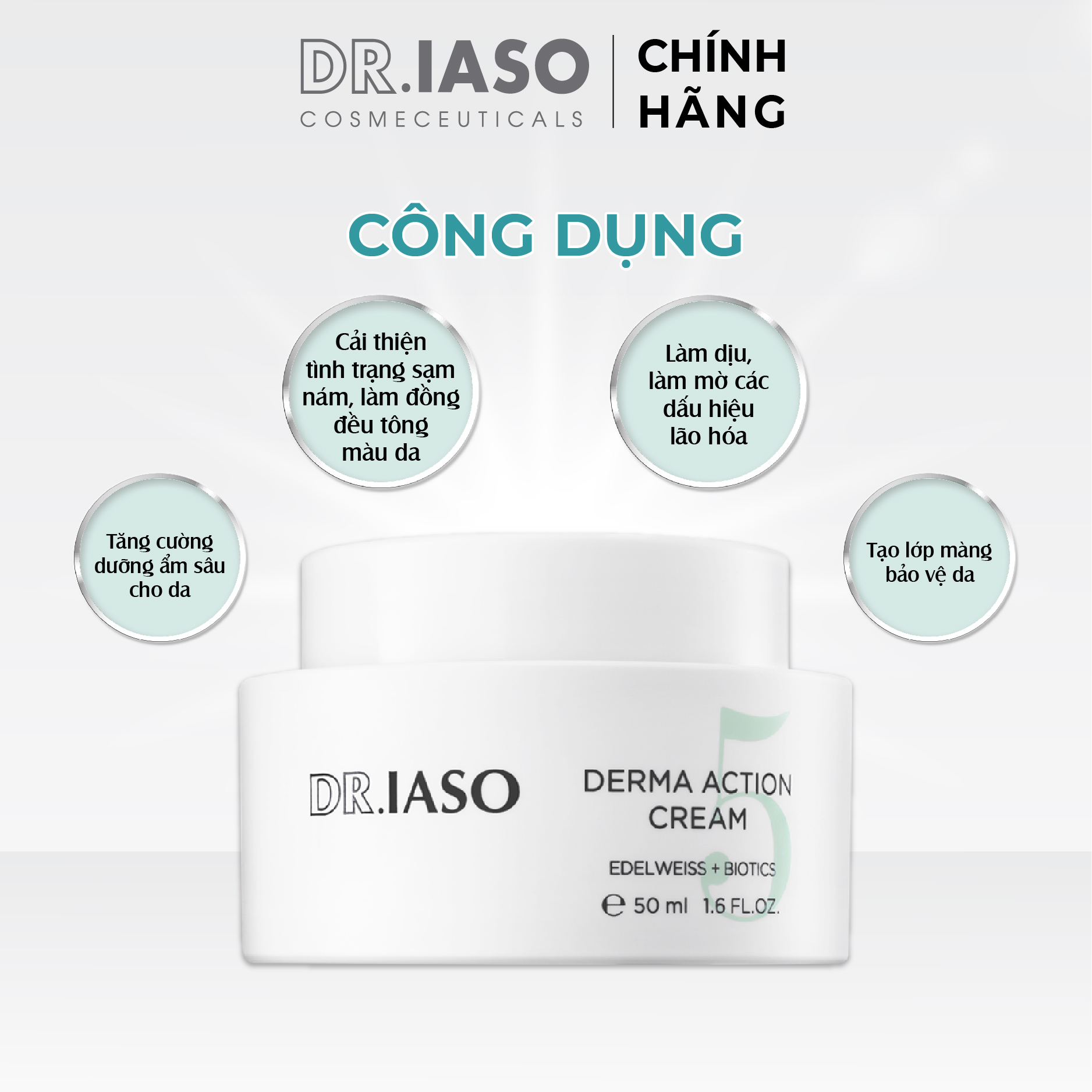 D42 Kem dưỡng giúp làm trắng da, giảm nám Dr IASO Derma Action Cream 50ml