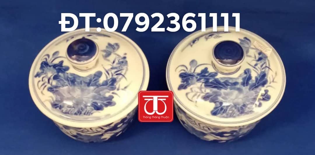 ĐÔI BÁT NƯỚC VẼ SEN ĐK:12CM CAO:12CM