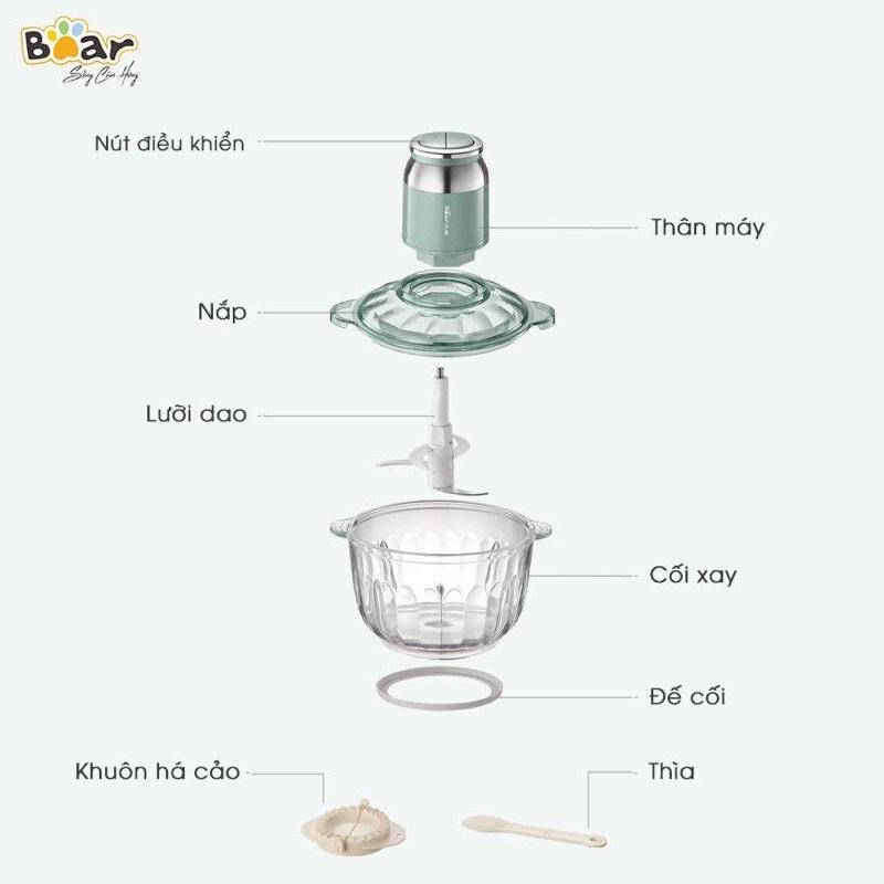 Máy xay thịt đa năng Bear 2.5L QSJ-C04R8S cho gia đình - Xay thực phẩm chế biến đồ ăn - Hàng chính hãng