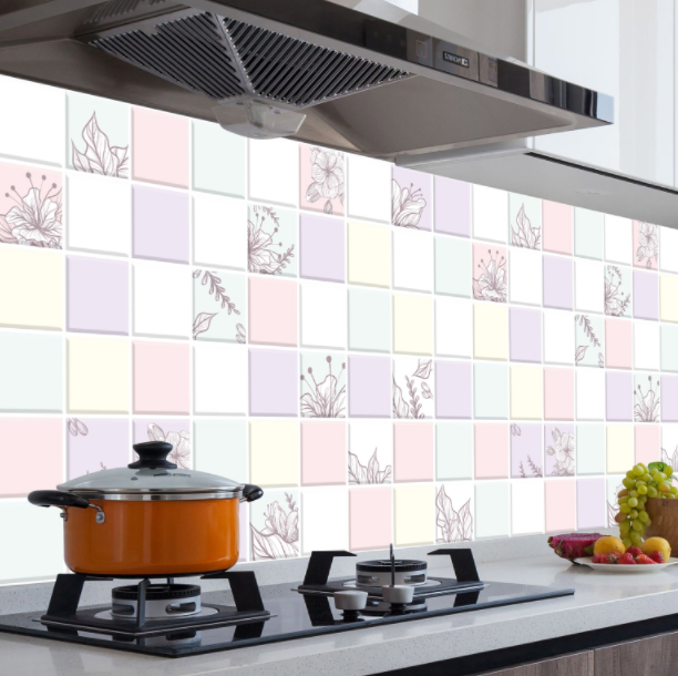Decal dán bếp tráng nhôm cách nhiệt - Hoa lá hồng