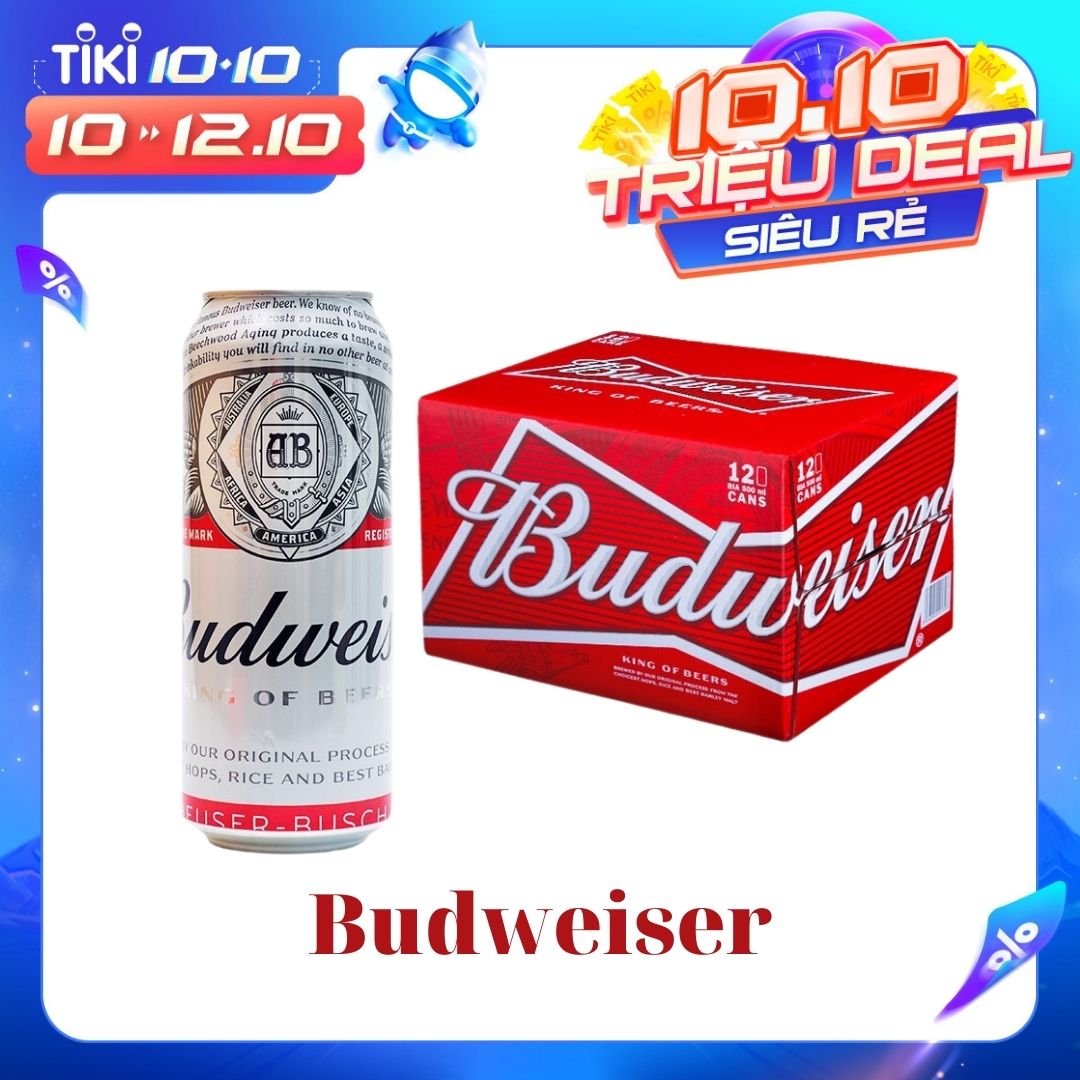 Thùng 12 Lon Bia Budweiser (500ml/ Lon)