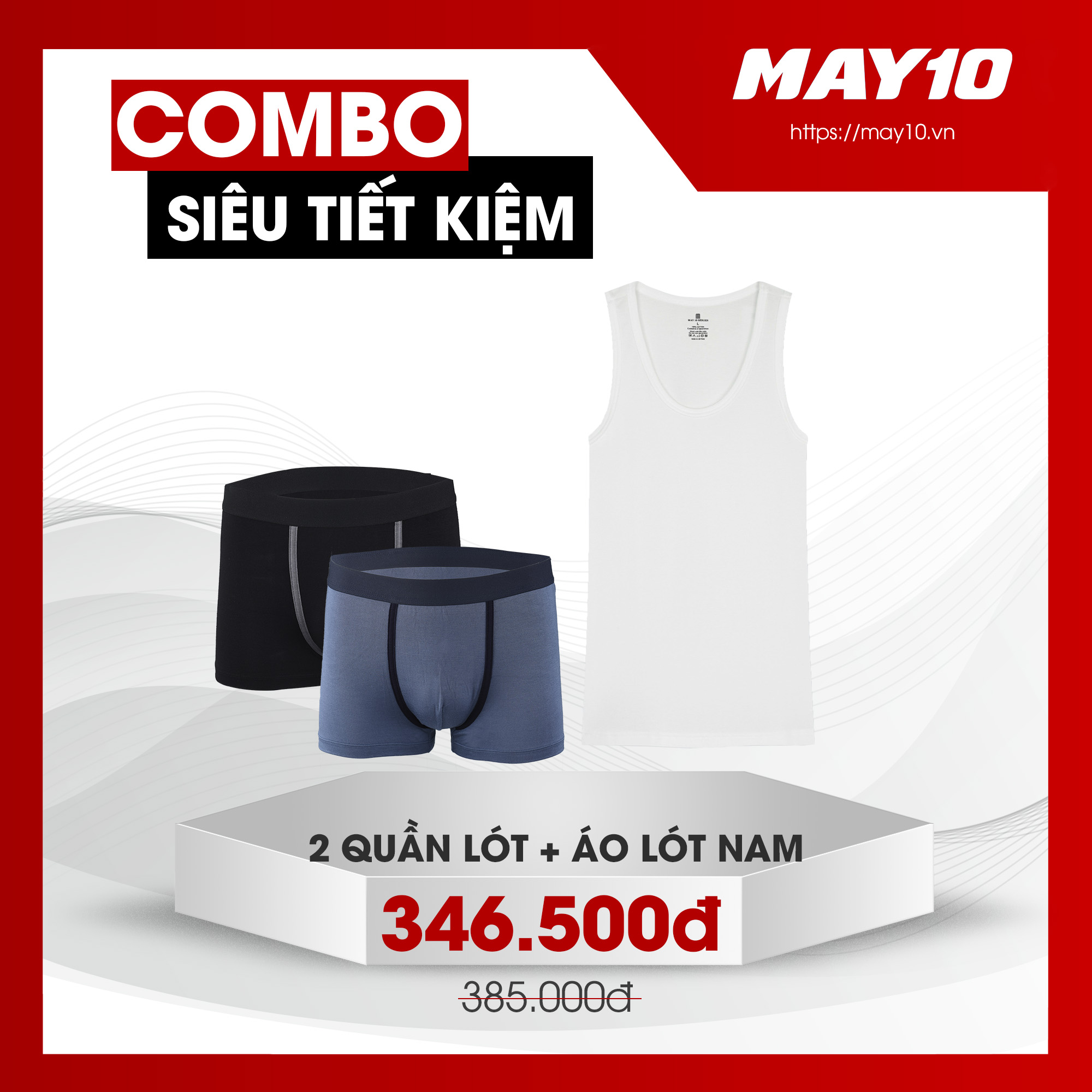 COMBO SIÊU TIẾT KIỆM 2 QUẦN LÓT NAM MAY 10 + ÁO BA LỖ NAM MAY 10( QUẦN + ÁO GIAO MÀU NGẪU NHIÊN)