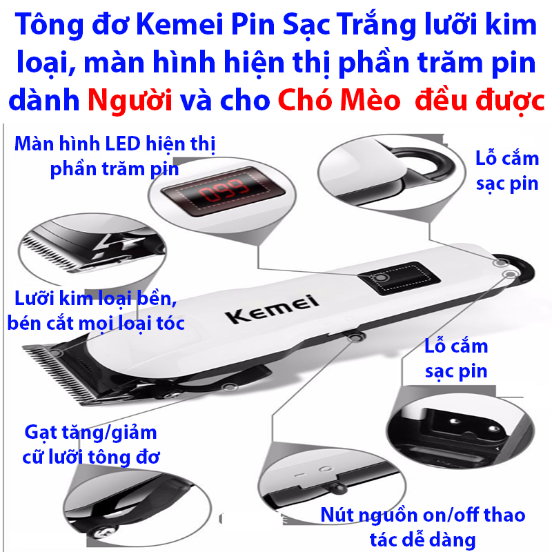 Tông đơ Kemei KM-809A cắt tóc người chuyên nghiệp , Tông đơ cắt lông Chó Mèo, Tông đơ gia đình