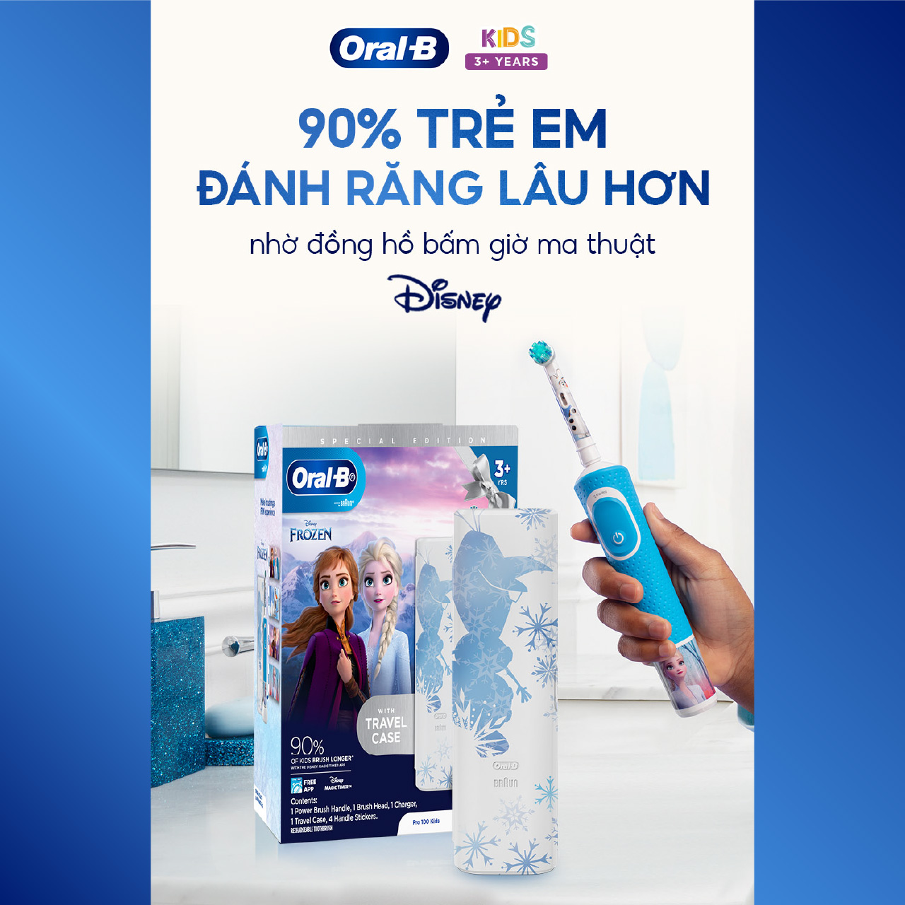 Bàn chải đánh răng điện trẻ em Oral-B Pro D100 Frozen-Hàng chính hãng