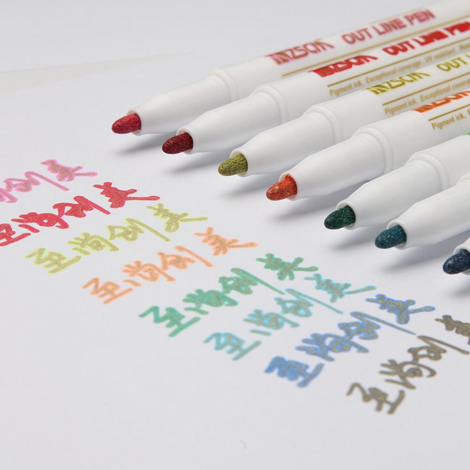Outline Pens Double Line Metallic Markers, 8 Colors Outline Paint Doodle Pens