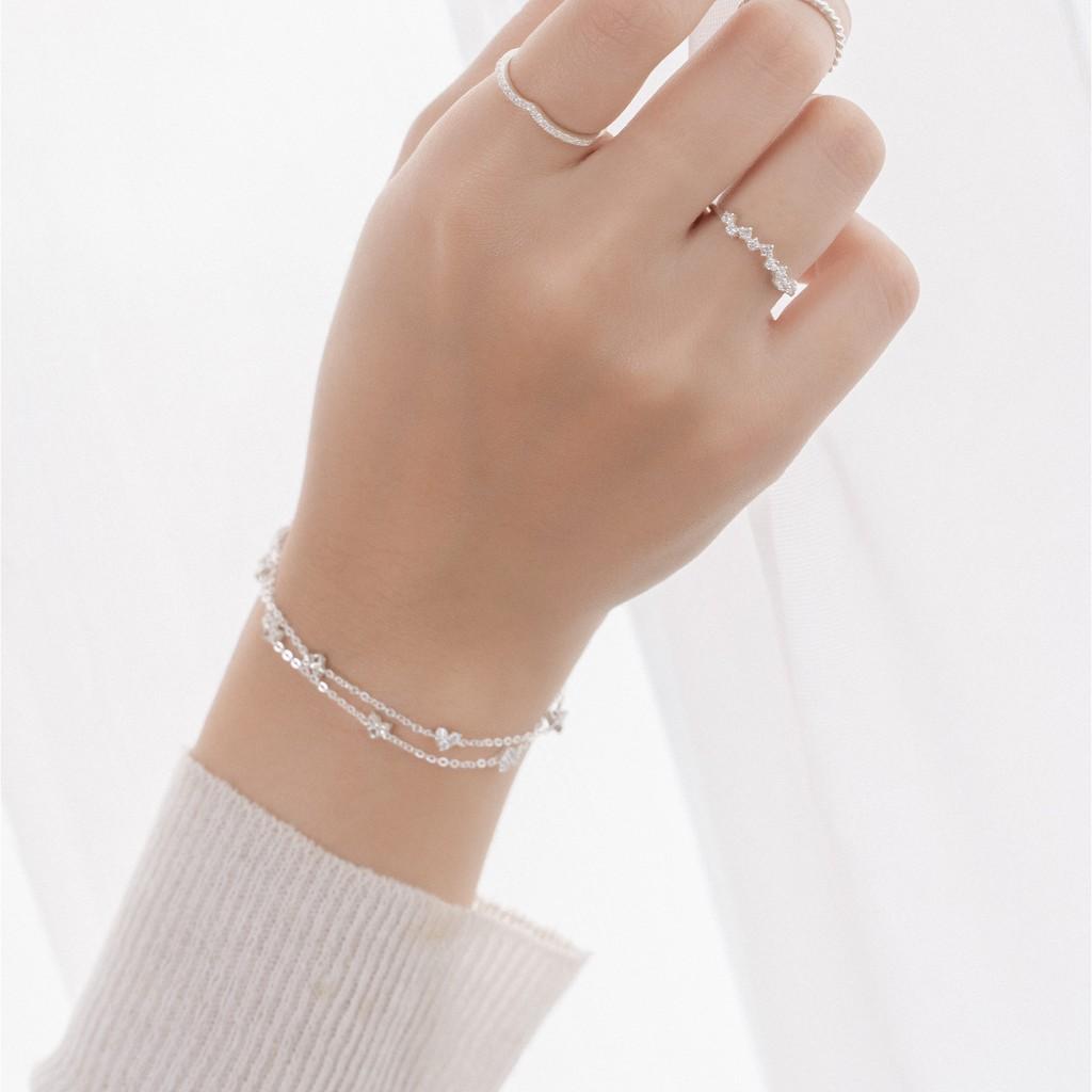 Lắc Tay 2 Dây Xích Gắn 3 Đá S925 LANN
