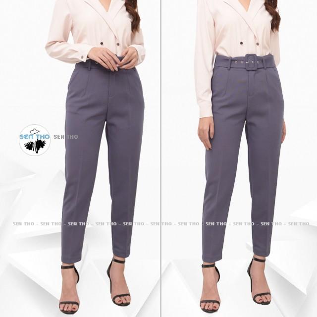 Quần Baggy Nữ Kèm Đai Dài Cạp Cao Sang Chảnh Cá Tính Vải Cao Cấp Form Dáng Công Sở