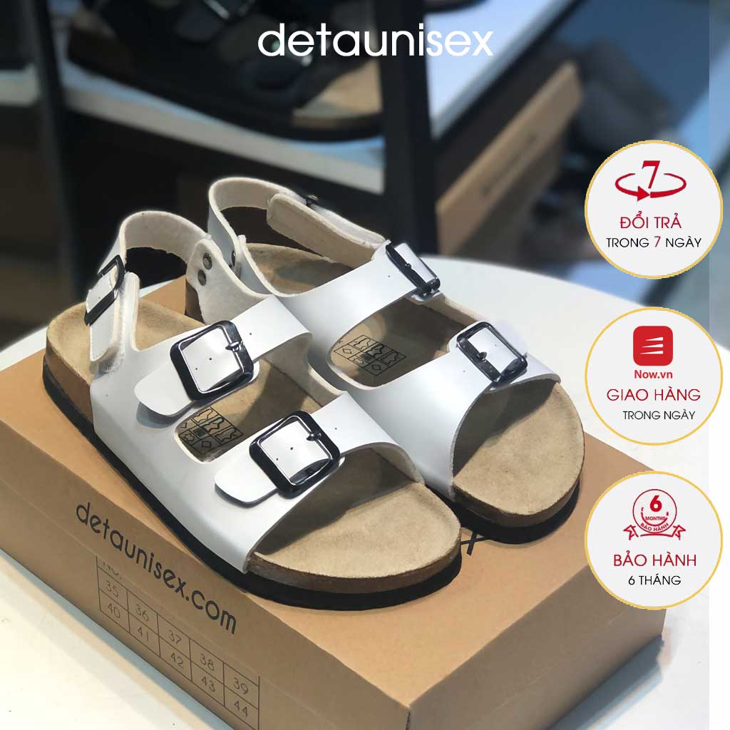 Giày sandal đế trấu quai ngang 2 khóa nam nữ Detaunisex màu TRẮNG - SATA21T