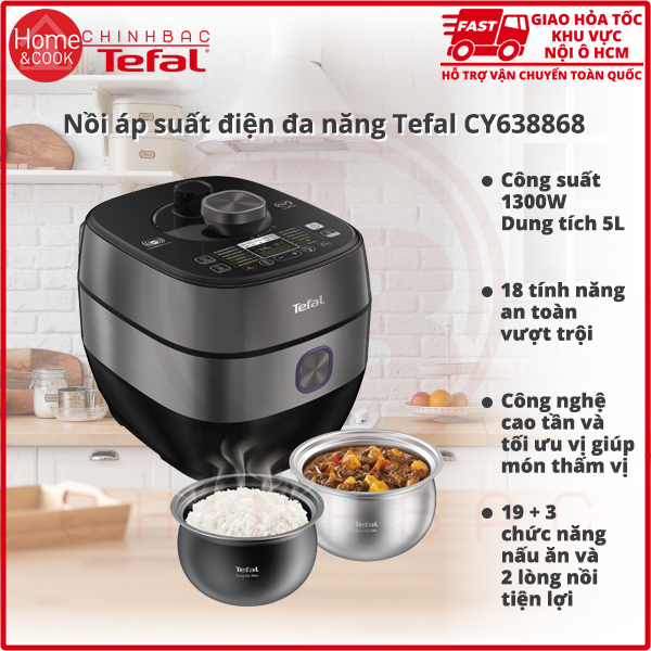 Nồi áp suất điện đa năng 5L cao tần Tefal CY638868, bảo hành 2 năm, hàng chính hãng