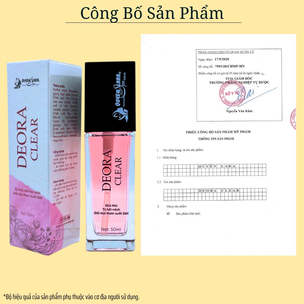 COMBO 4 Lọ Xịt Khử Mùi DEORA CLEAR Quyên Lara 50ml, Khử Mùi Hôi Nách, Ngăn Tiết Mồ Hôi