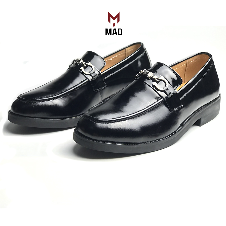 Giày tây lười nam Horsebit Loafer MAD Đen Bóng tăng chiều cao 4cm da bò cao cấp giá rẻ nhất hà nội bảo hành trọn đời