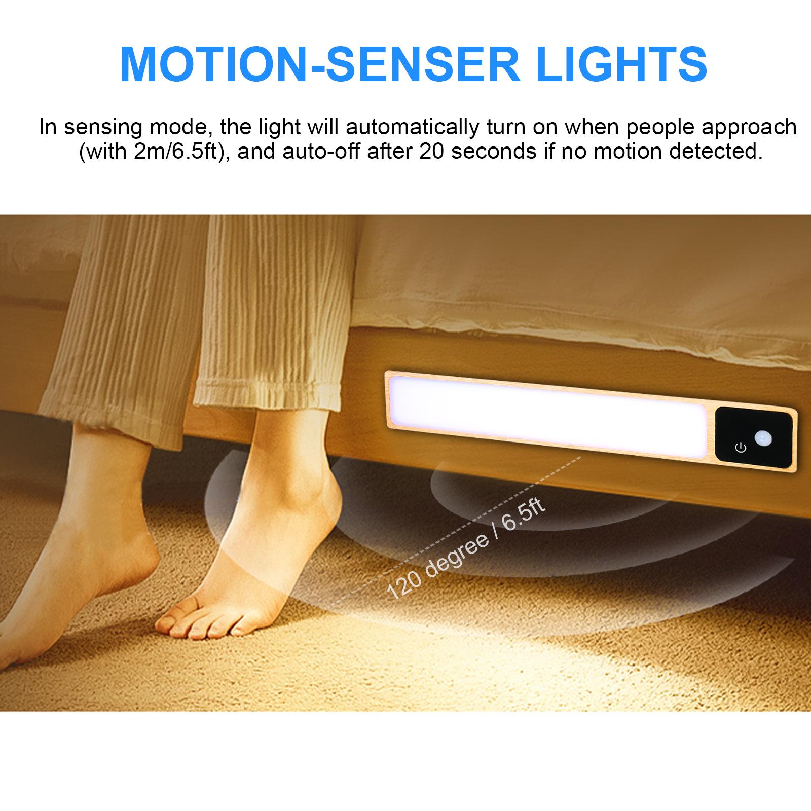 LED Motion Sensor Lights Cabinet Closet Light Night Lamp Reading Light Under-Counter Light Stepless Dimming White Light Camphorwood Material