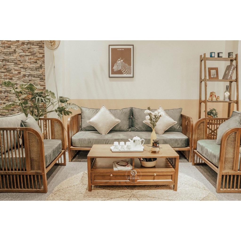 Sofa Indochine tay mây đơn - Sofa khung nan gỗ kết hợp đan mây tự nhiên. Hàng gia công tỉ mỉ, chất lượng xuất khẩu.