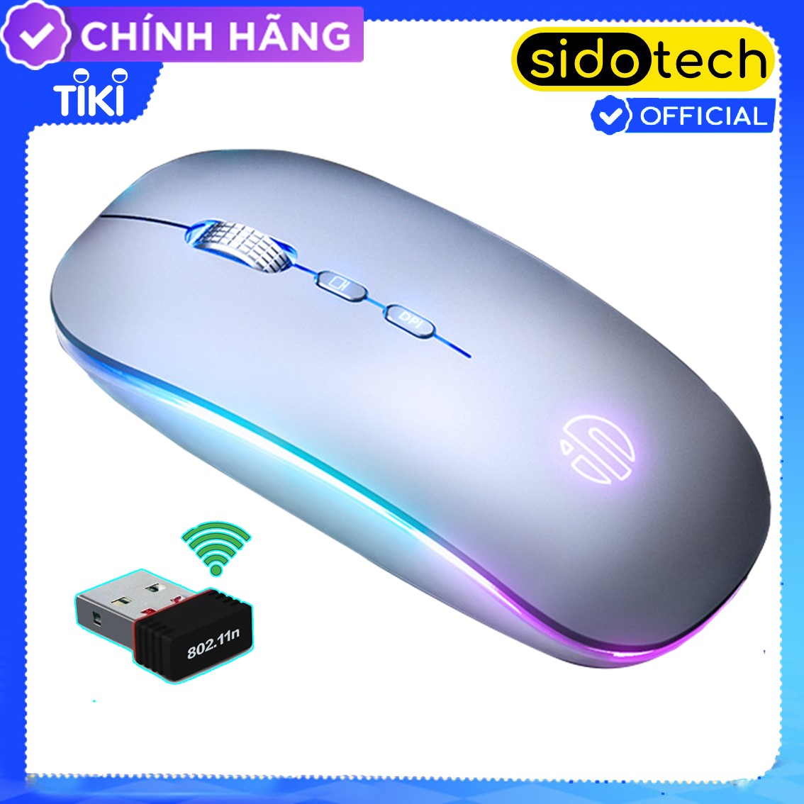 Chuột không dây wireless sạc pin Sidotech M1L bản nâng cấp chuột bluetooth của M1P thiết kế silent tắt tiếng click có LED con lăn kim loại tinh tế dòng chuột  sạc pin 1 lần dùng 2 tháng dùng cho máy tính laptop tivi - Hàng Chính Hãng