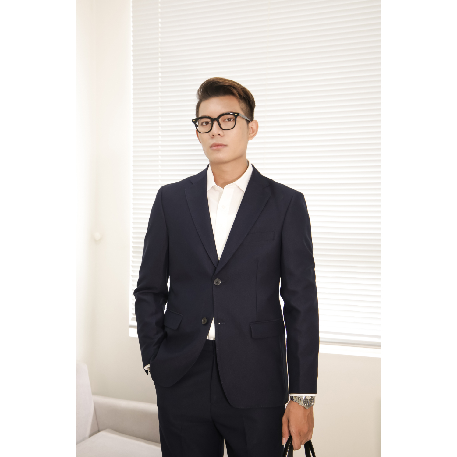 Bộ suit công sở may đo, thiết kế hai hàng khuy đơn, BASIC-SUIT-5 kiểu dáng Slim Fit, phong cách thanh lịch và sang trọng - HY.WO